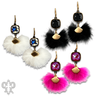 Fuzzy pom-pom earring with Austrian crystal - LC - Boutique Bella BellaEarrings