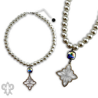 Silver bead star pendant necklace with Austrian crystal - LC