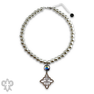 Silver bead star pendant necklace with Austrian crystal - LC
