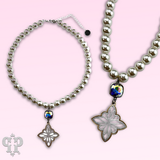 Silver bead star pendant necklace with Austrian crystal - LC