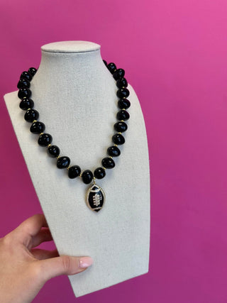 Game Day Football Charm Beaded Necklace - Black - Boutique Bella BellaNecklaces