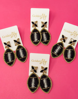 Game Day Football Dangle Earrings - Thread - Black and Gold - Boutique Bella BellaEarrings