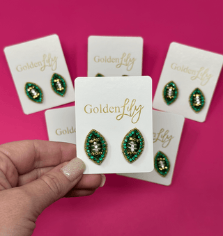 Game Day Football Stud Earrings - Thread - Green and Gold - Boutique Bella BellaEarrings