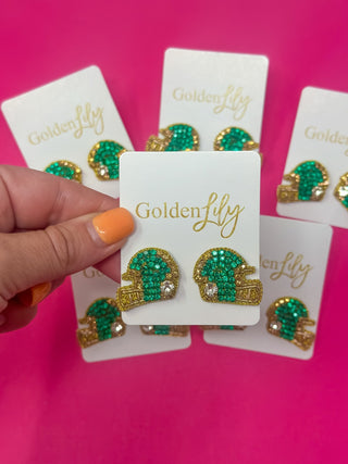 Game Day Helmet Stud Earrings - Green and Gold - Boutique Bella BellaEarrings
