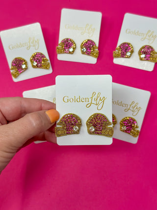 Game Day Helmet Stud Earrings - Purple and Gold - Boutique Bella BellaEarrings