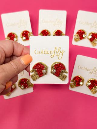 Game Day Helmet Stud Earrings - Red and Gold - Boutique Bella BellaEarrings