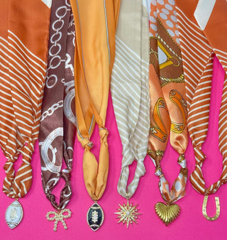 Game Day Scarf Charm Necklace - Orange, White and Brown - Boutique Bella BellaNecklaces