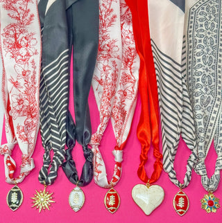 Game Day Scarf Charm Necklace - Red, Black and White - Boutique Bella BellaNecklaces