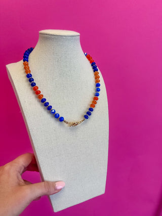 Game Day Small Bead Necklace - Blue and Orange - Boutique Bella BellaNecklaces