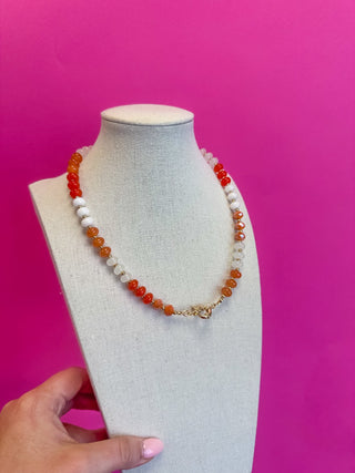 Game Day Small Bead Necklace - Orange and White - Boutique Bella BellaNecklaces
