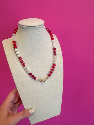 Game Day Small Bead Necklace - Red and White - Boutique Bella BellaNecklaces