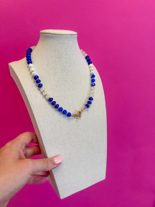 Game Day Small Bead Necklace - White and Blue - Boutique Bella BellaNecklaces