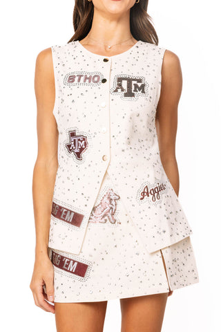 QOS Licensed Texas A&M Multi Rhinestone Scattered Logo Vest