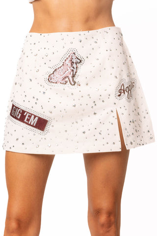 QOS Licensed Texas A&M Multi Rhinestone Scattered Logo Skirt