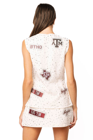 QOS Licensed Texas A&M Multi Rhinestone Scattered Logo Skirt