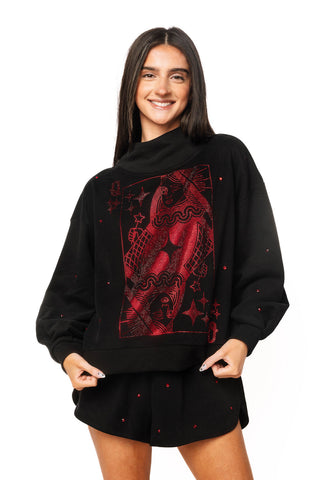QOS Black & Red Scattered Jewel QOS Card Logo Mock Neck Sweatshirt