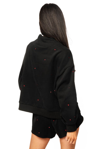 QOS Black & Red Scattered Jewel QOS Card Logo Mock Neck Sweatshirt