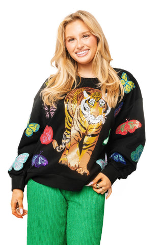 QOS Black Multi Butterfly Tiger Sweatshirt