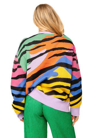 QOS Rainbow Sequin Tiger Head Sweater