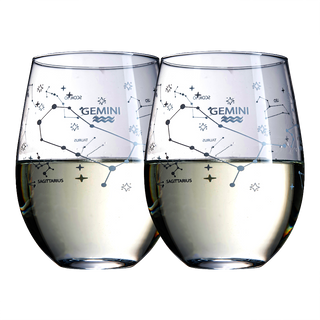 Set Of 2 Zodiac Sign Wine Glasses With 2 Wooden Coasters By Astrology Drinking Glass