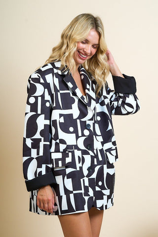 Geo Printed Blazer - Boutique Bella BellaTops
