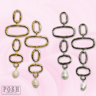 Geometric shape earring with pearl drop - LC - Boutique Bella BellaEarrings