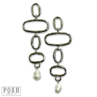 Geometric shape earring with pearl drop - LC - Boutique Bella BellaEarrings