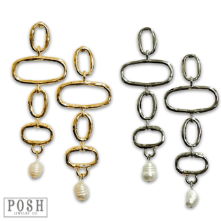 Geometric shape earring with pearl drop - LC - Boutique Bella BellaEarrings