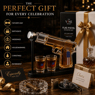 Gifts For Men Dad Father Whiskey Decanter Set 8 Oz With Two 2 Oz Glasses American Flag Pistol Gun An - Boutique Bella Bella