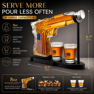 Gifts For Men Dad Father Whiskey Decanter Set 8 Oz With Two 2 Oz Glasses American Flag Pistol Gun An - Boutique Bella Bella