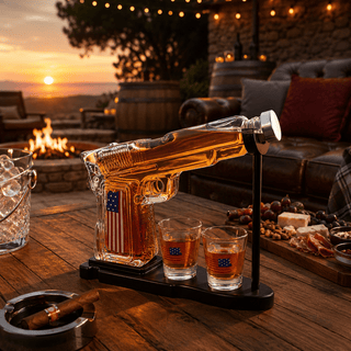 Gifts For Men Dad Father Whiskey Decanter Set 8 Oz With Two 2 Oz Glasses American Flag Pistol Gun An - Boutique Bella Bella