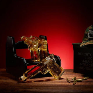 Gifts For Men Dad Whiskey Decanter Set 9 Oz With Three 2 Oz Glasses Pistol Gun Unique Birthday Gift - Boutique Bella BellaWhiskey Glasses
