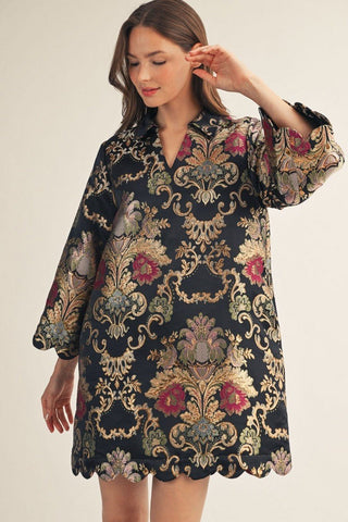 Gilded Grace Jacquard Dress - Boutique Bella BellaDress