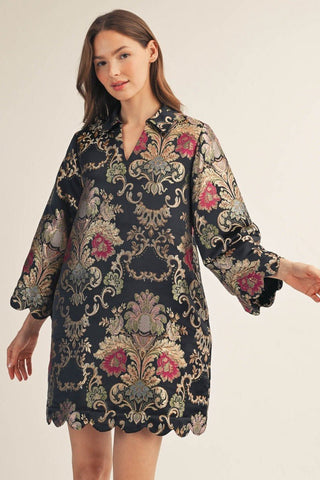 Gilded Grace Jacquard Dress - Boutique Bella BellaDress