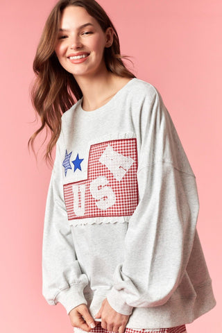 Gingham Check 'USA' Patch Lace Sweatshirt - Boutique Bella BellaShorts