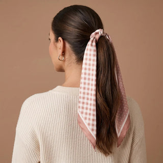 Gingham Tan Twirl & Tie Scarf - Boutique Bella BellaHair Accessories
