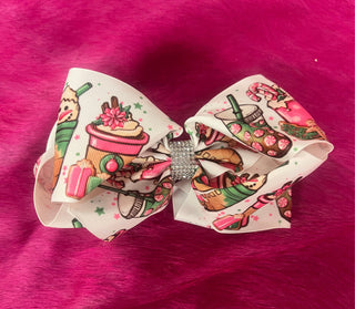 Girls Snowman Drinks/Cookies Print Bow - Boutique Bella Bellahair clip