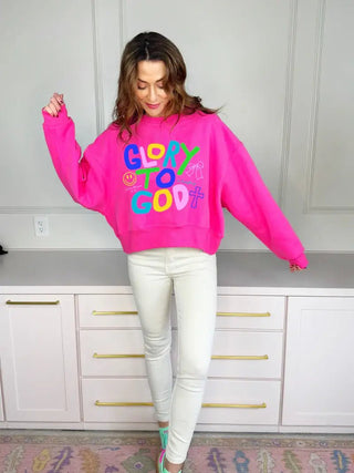 Glory To God Pink Crop Sweatshirt - Boutique Bella BellaSweatshirt