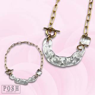 Gold and clear chain toggle necklace, last call - Boutique Bella BellaNecklaces