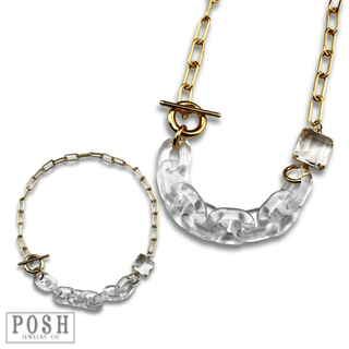 Gold and clear chain toggle necklace, last call - Boutique Bella BellaNecklaces