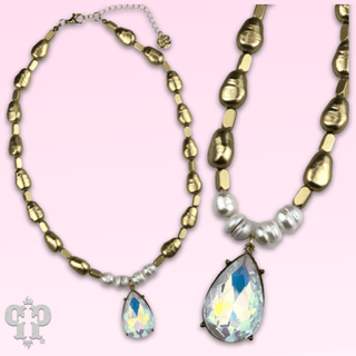 Gold and pearl bead necklace with pendant - LC - Boutique Bella BellaNecklaces