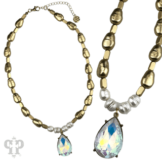 Gold and pearl bead necklace with pendant - LC - Boutique Bella BellaNecklaces