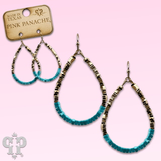 Gold and turquoise square bead teardrop earring - Boutique Bella BellaEarrings