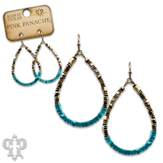 Gold and turquoise square bead teardrop earring - Boutique Bella BellaEarrings