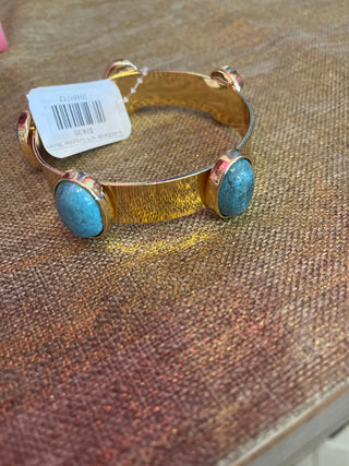 Gold Bangle w/ 5 Turquoise Stones - Boutique Bella BellaJewlery