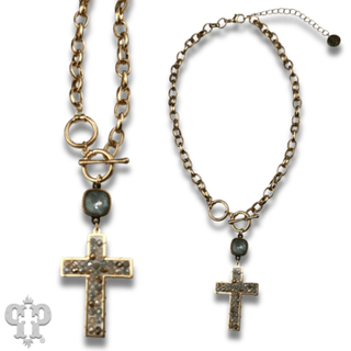 Gold chain and toggle cross necklace with Austrian crystal - Boutique Bella BellaNecklaces