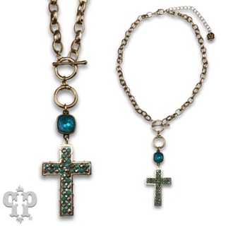 Gold chain and toggle cross necklace with Austrian crystal - Boutique Bella BellaNecklaces
