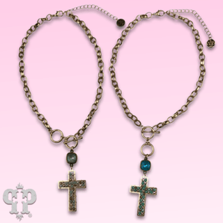 Gold chain and toggle cross necklace with Austrian crystal - Boutique Bella BellaNecklaces