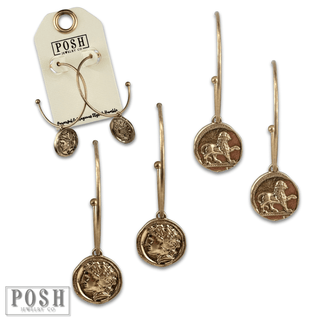Gold coin charm hoop earring - Boutique Bella BellaEarrings