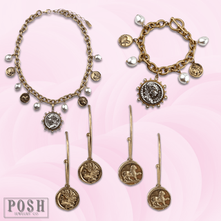 Gold coin charm hoop earring - Boutique Bella BellaEarrings
